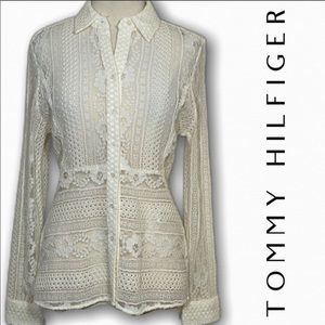 Tommy Hilfiger medium ivory lace button down top NWT